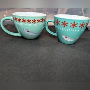 Abi Hall‎ winter/Christmas narwhal 2 16oz robins egg blue ceramic coffee mugs
